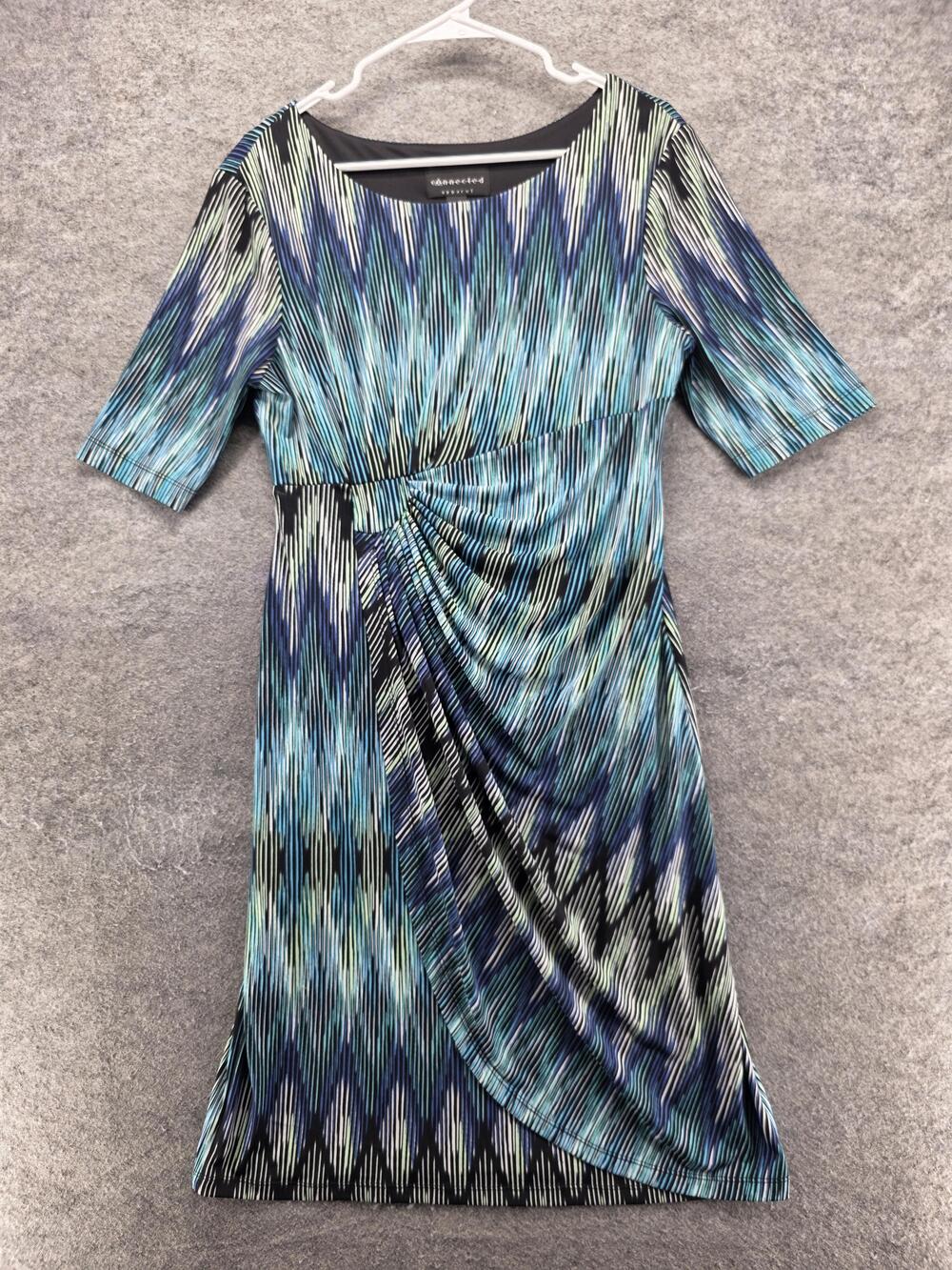 Connected Apparel Dress Womens 12 Blue Sheath Midi Ruched Striped Workwear